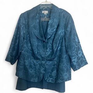 Isabella Skirt Suit Brocade Print Jacket Peacock Blue 22W